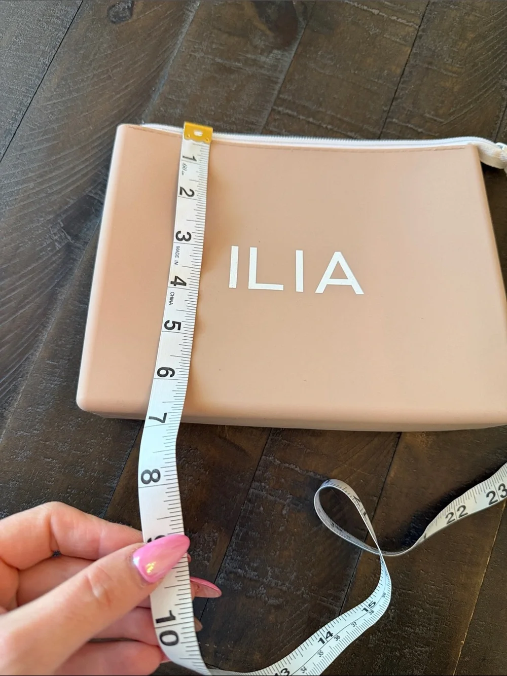 ILIA silicone Blush Beige Zip Cosmetic Pouch